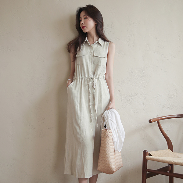 Soft Linen Shirt Long String Dress