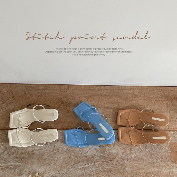 Stitch Point Block Heels Sandals Flip flops Heel