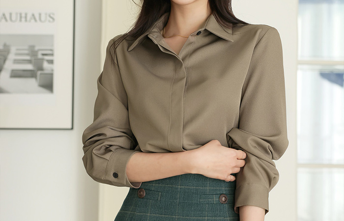 High qulity Hidden Button Simple Blouse