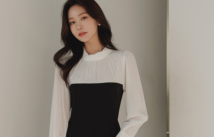 Elegance Back Ribbon Shirring layered Dress