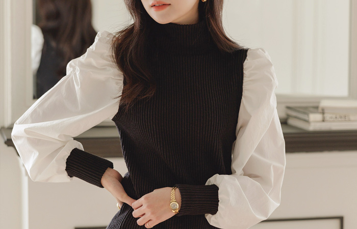 Shirring Puff layered Turtleneck