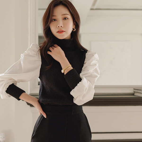 Shirring Puff layered Turtleneck