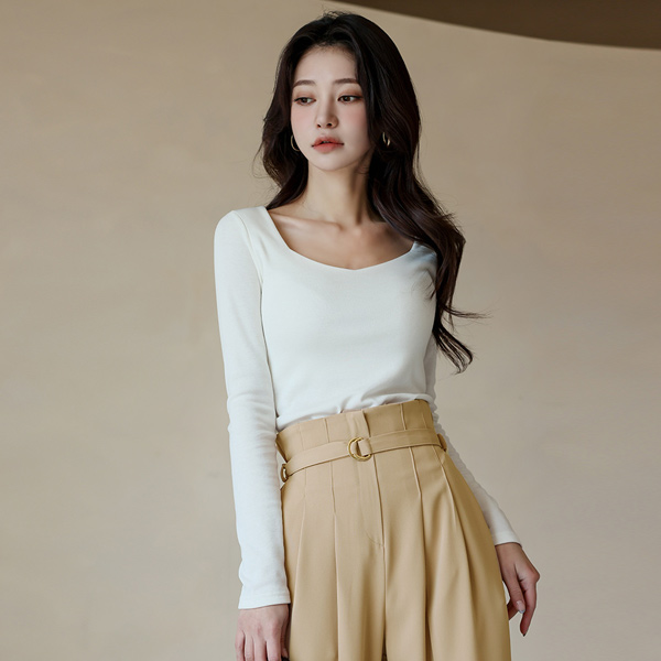Square Neck Slim Fit T-shirt(napping lining)