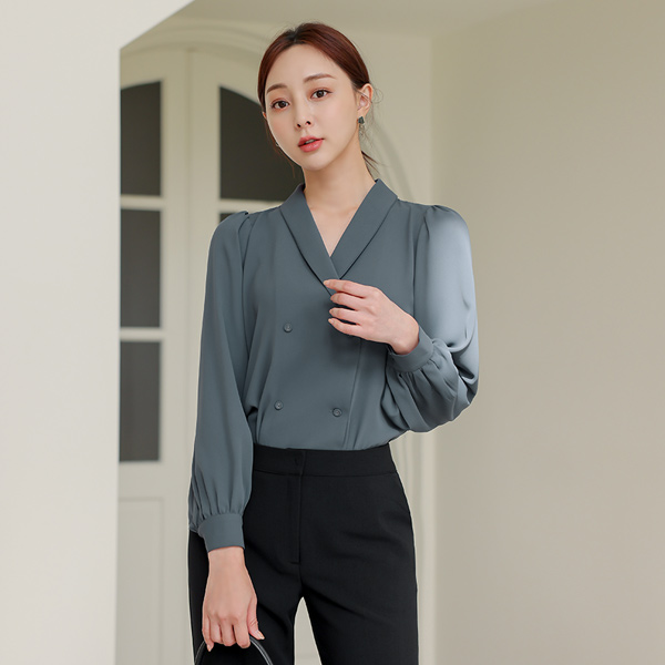 ODE Shawl Collar Double-button Blouse
