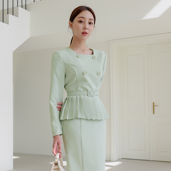 Mori Square Neck Double-button Pleats Jacket