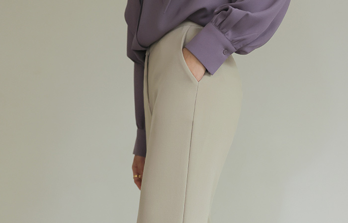 Thick One-Button Span Stretchy-Waist Wide Slacks