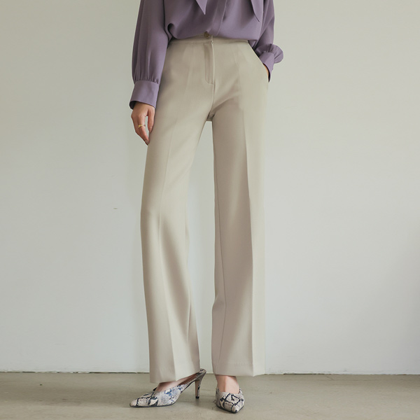 Thick One-Button Span Stretchy-Waist Wide Slacks