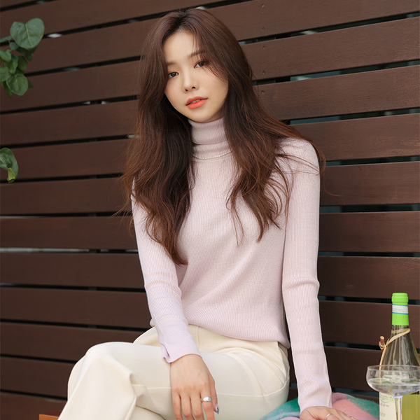 Soft Fabric Creamy Color Corduroy Wool Turtleneck