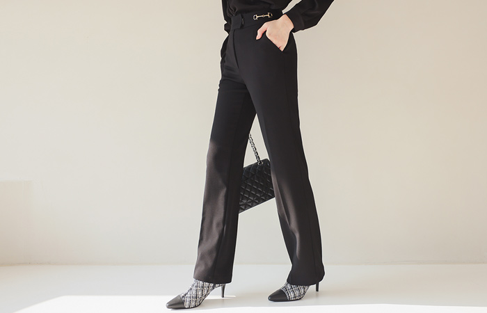 Double Gold Buckle Decoration Span Slacks