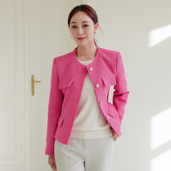 Point Color Round Tweed Jacket