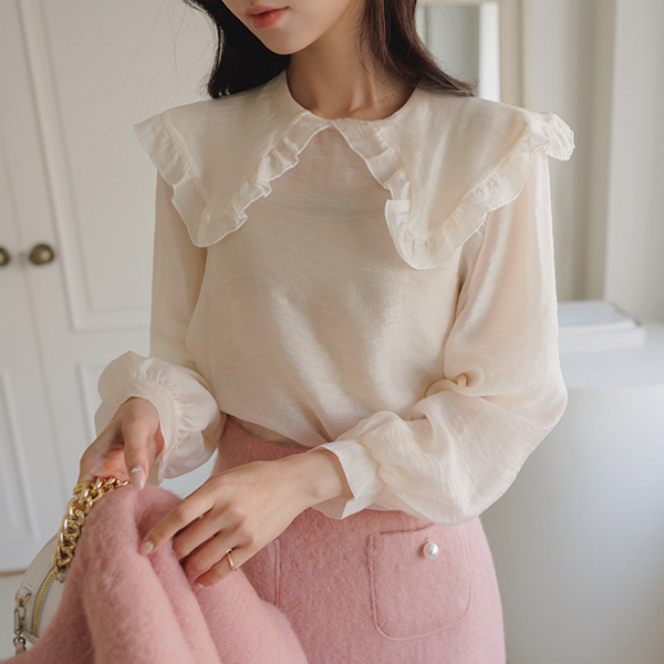 Romantic ODE Big Collar Tencel See-through Blouse