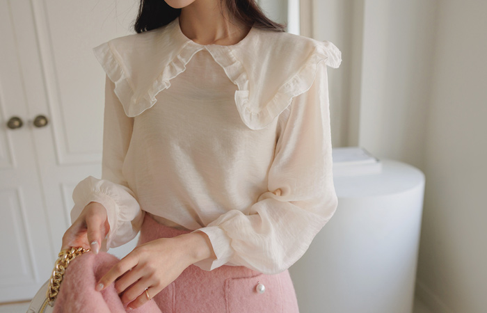 Romantic ODE Big Collar Tencel See-through Blouse