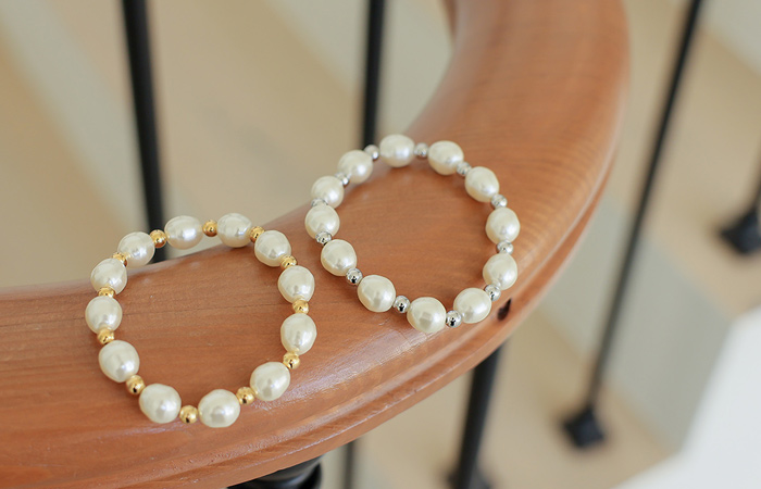 Pearl&metal ball bracelet