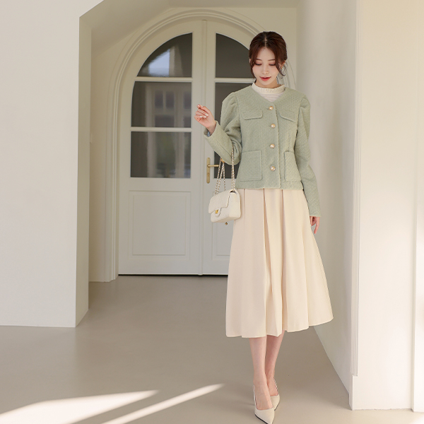 Peach Fleece Inverted Pleats Skirt