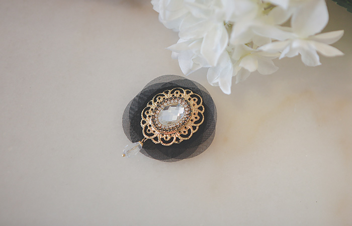 Chiffon layered Gold Lace Brooch