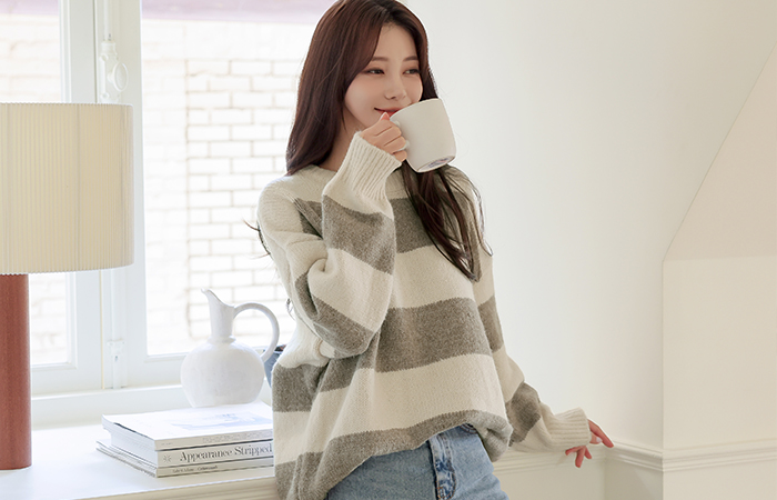 Drop Shoulder Wide Block Long Knit