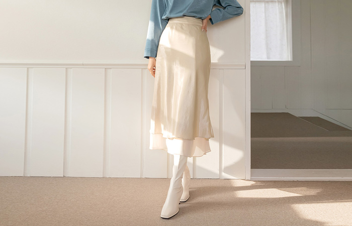 Romantic Double Hems Back Banding Shine Skirt