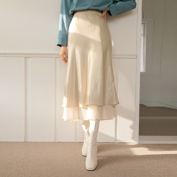 Romantic Double Hems Back Banding Shine Skirt