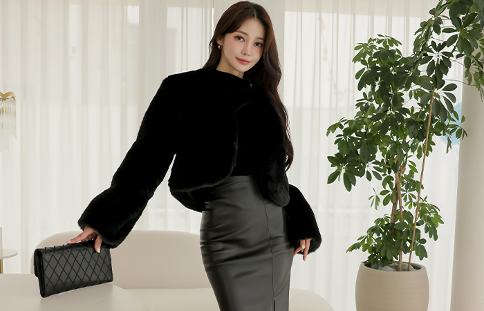 Simple Round Eco Mink Fur Crop Jacket