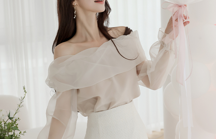 Silk Organza Off Shoulder Blouse