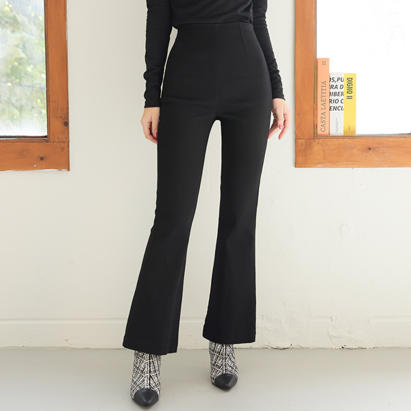 Tight Jelly Cotton Span High Back-Zipper Boot-Cut Pants