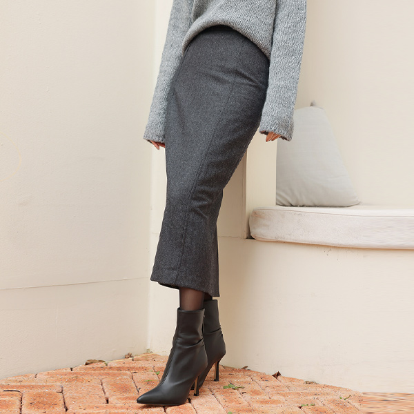 Back-Button Point Winter H-line Wool Skirt