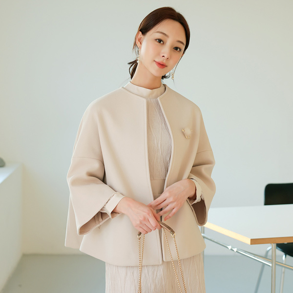 wing Sleeves Mink Brooch Cape Wool Coat