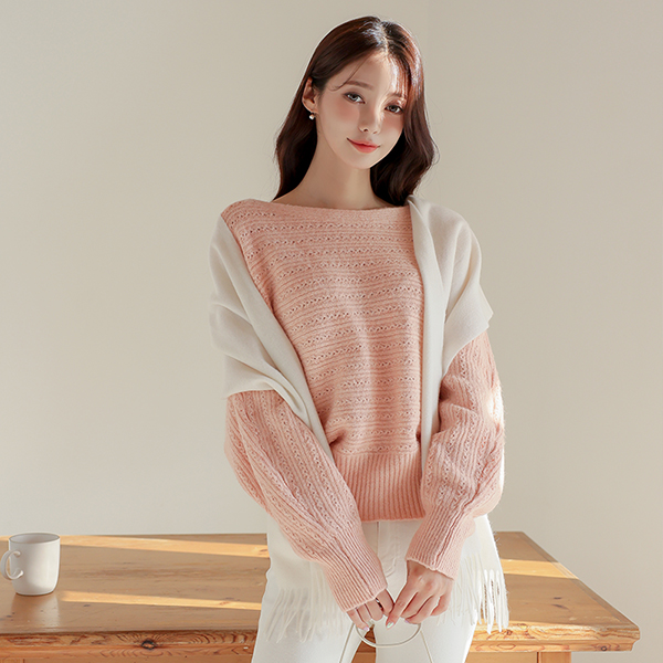 Boat Neck Diamond Batwing Sleeve Fit Knit