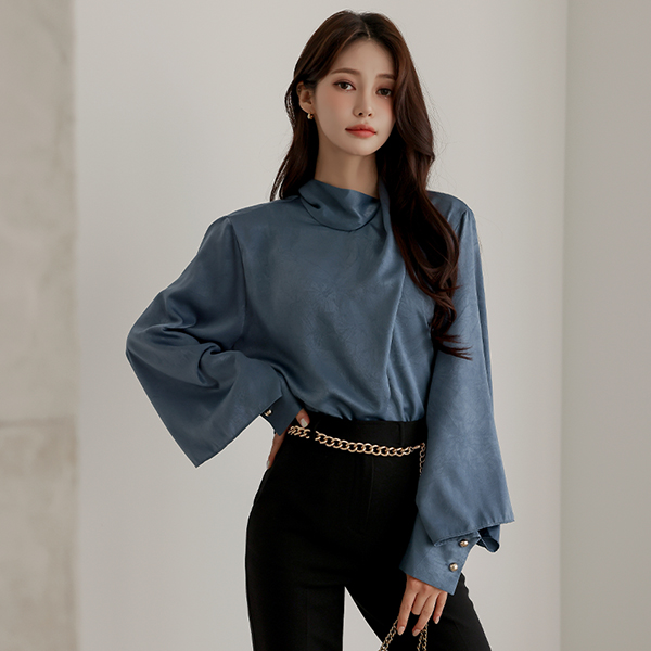 Satin Unbalance 터들넥 Wide Cuffs Blouse