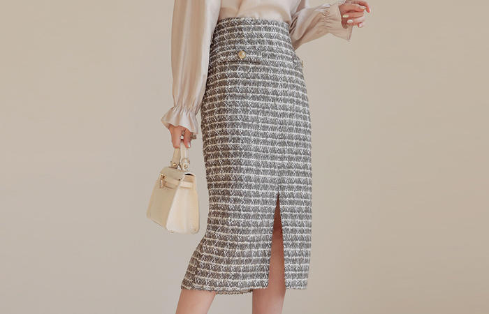 Check Wool Pocket Tweed Skirt