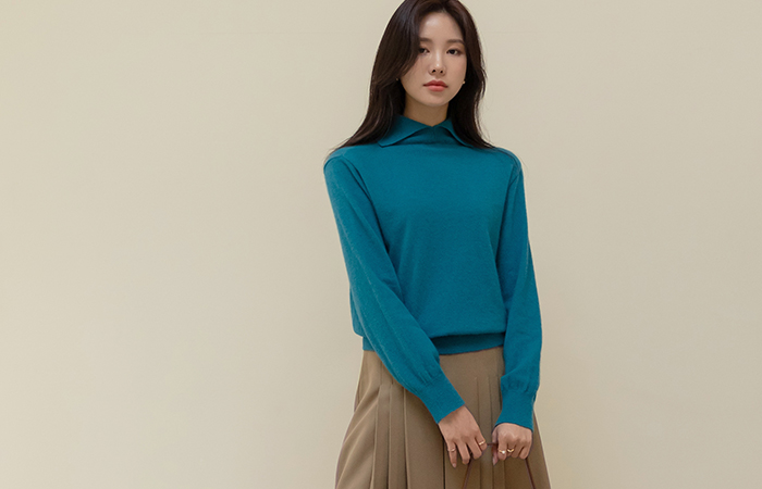 unique Neckline Ton 다운 Color raccoon&Wool Knit