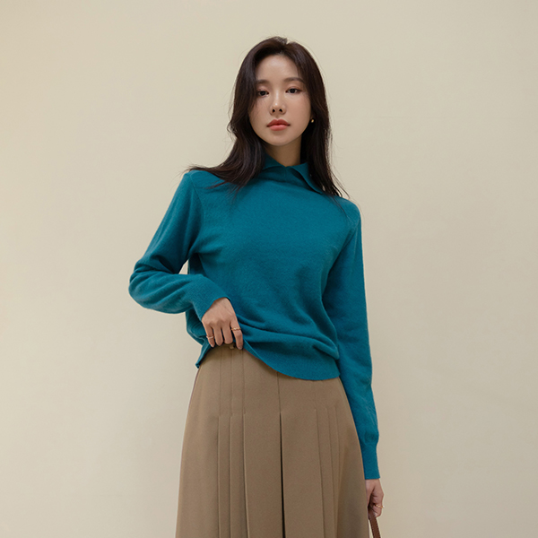 unique Neckline Ton 다운 Color raccoon&Wool Knit