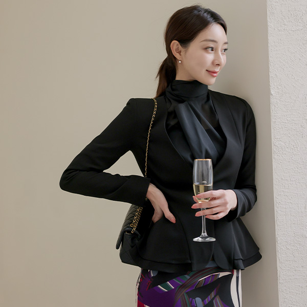 No-collar Double Peplum Span Jacket Ⅱ