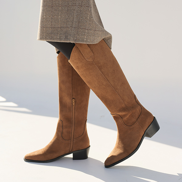 Western Style Suede&Leather Long Boots