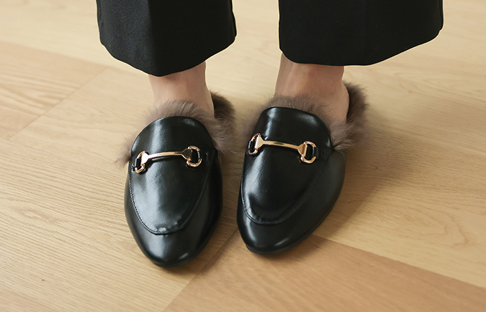 Gold Ring Horsebit Rabbit-Fur Mule Loafers