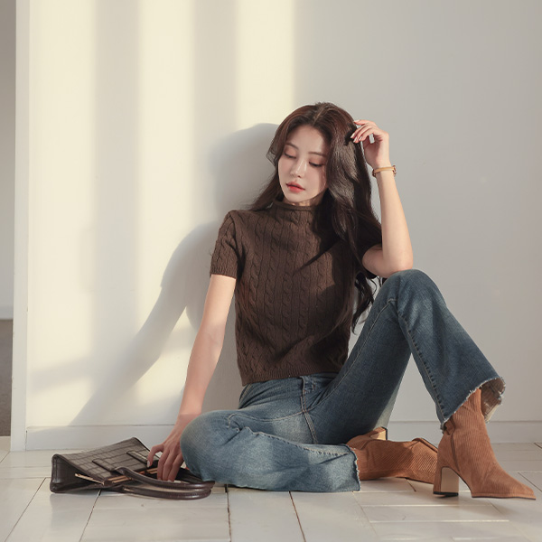 Vintage Washing Slim Long Boot-Cut Denim Pants(napping lining)