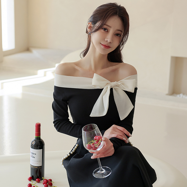 Tulle Color Combination Ribbon Open Shoulder T-shirt