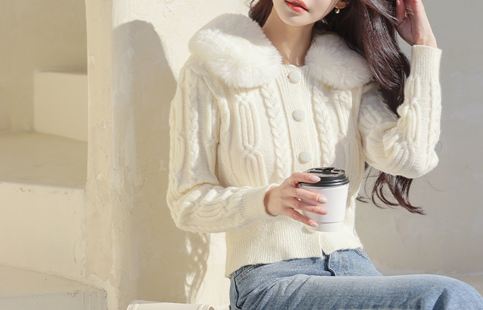 Mink Fur Collar Twiddle Cardigan