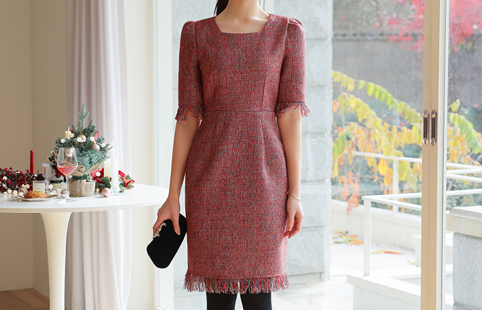 Lovely Tassel Tweed Dress