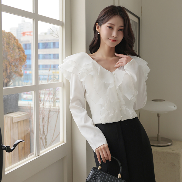 Romantic Organza Ruffle Edge Blouse