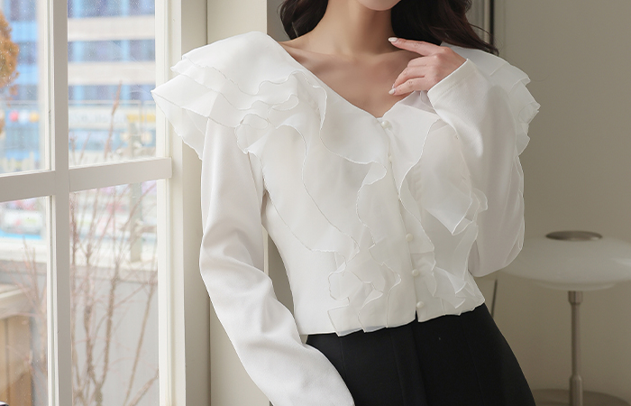 Romantic Organza Ruffle Edge Blouse