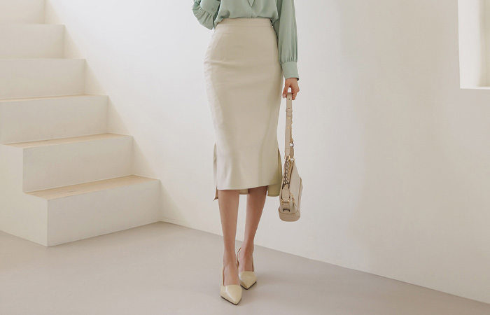 Double Slits Unbalance 훌 Midi Skirt(Spring)