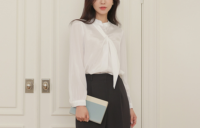 Edge Point Tie Neck Glossy Blouse