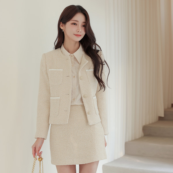 Pocket Lining Point No-collar Tweed Jacket