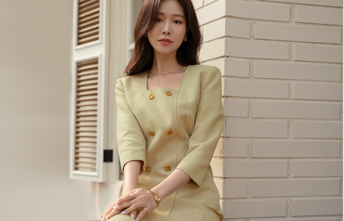 ODE Double Button Tweed Dress