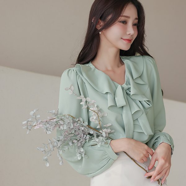 Cascading Ruffle Ribbon Blouse