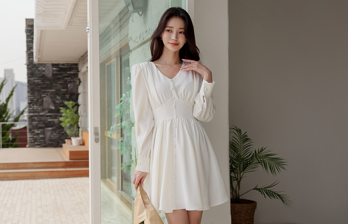 Romantic Shoulder Shirring Flared Mini Dress