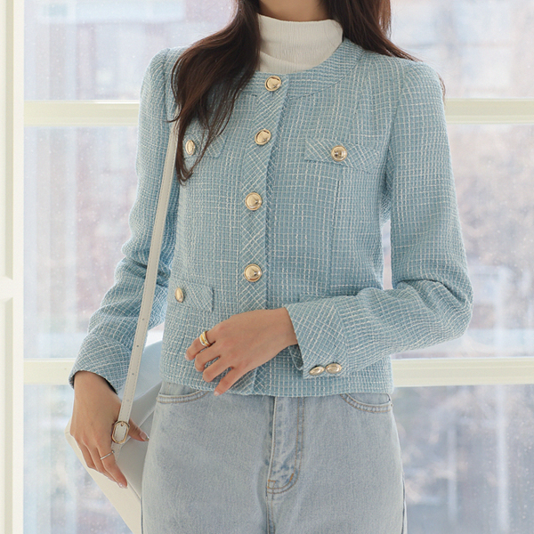 Spring Color Gold Button Tweed Jacket