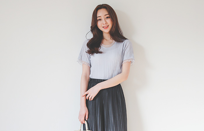 Frill Line Wrinkle Pleats Short Sleeves Blouse Top