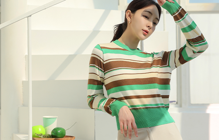 Soft Color Stripe Round Knit